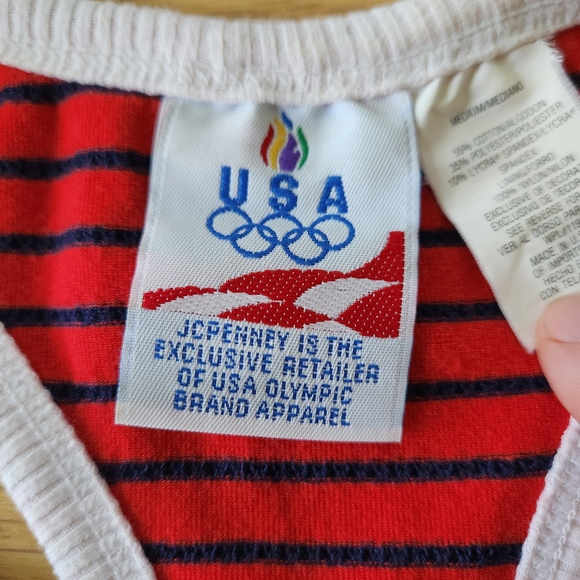 Vintage 90's Olympic Games Striped Sports Bra Red Blue USA JCpenny Size M - Picture 4 of 6